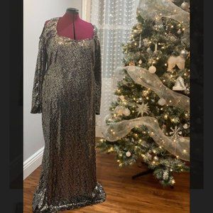 Silver Sequined Plus Size Custom Made Gown Size 22/24